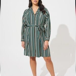 Torrid Mini Rayon Slub Wrap Front Dress Striped Green Brand New With Tags